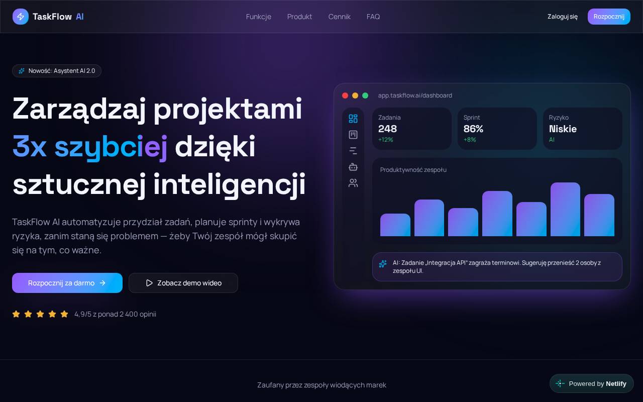Podgląd strony TaskFlow AI